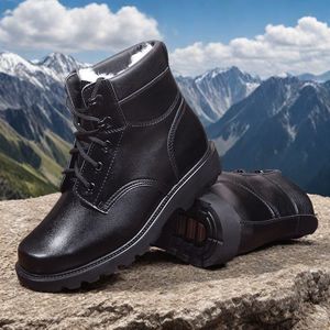 Men's Outdoor Snow <b>Boots</b> Anti-Smashing Waterproof Warm Fleece Lined Mid-Heel Solid Color - Product Image 1