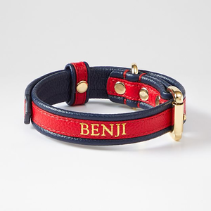 Venta caliente <span class=keywords><strong>Collar</strong></span> de perro personalizado Nombre bordado personalizado <span class=keywords><strong>Collar</strong></span> de cuero de dos tonos para mascotas con herrajes dorados para perros pequeños y medianos - Product Image 3