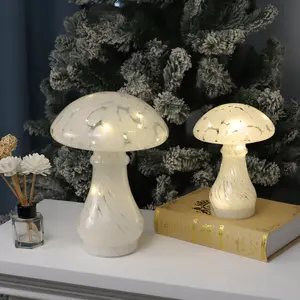 White confetti art dotted glass tabletop mushroom decor with fairy light custom Small bedroom Bedside Table Night Lamps for gift