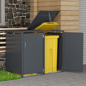 Abri <span class=keywords><strong>pour</strong></span> <span class=keywords><strong>poubelle</strong></span> à roulettes d'extérieur - Boîte de rangement étanche en acier galvanisé avec couvercle à fermeture douce <span class=keywords><strong>pour</strong></span> poubelles et bacs de recyclage - Product Image 3