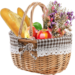 Wicker Picnic Basket with Double Folding Handles  Empty Baskets for Gifts  Woven Easter Basket