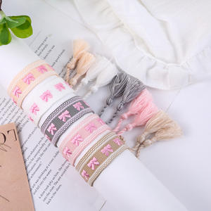 Factory Custom Bow Woven Freundschaft bänder Verstellbares geflochtenes Freundschaft armband mit Quasten - Product Image 1