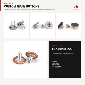 Boutons en métal pour jeans, options de boutons à pression, style vintage, attaches en denim écologiques avec logo personnalisé pour vêtements de travail en denim - Product Image 2