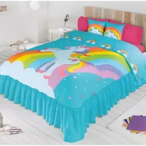 Ensemble de couette licorne de dessin animé 3 pièces, style princesse, literie pour la maison toute saison avec motif arc-en-ciel - Product Image 4