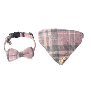 Kerah Bandana anjing kotak-kotak beludru, Set kerah dan tali anjing ukuran dapat diatur dengan bel - Product Image 6