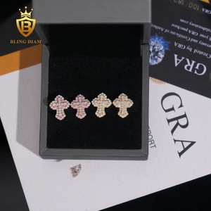 Ready to Ship Fine Jewelry Rose Gold Plated 925 Sterling <strong>Silver</strong> Vvs Moissanite Cross <strong>Small</strong> Earrings <strong>Stud</strong> for Man Women - Product Image 3