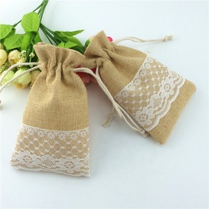 Pochette en <span class=keywords><strong>Jute</strong></span> avec dentelle, pochette cadeau pour faveurs <span class=keywords><strong>de</strong></span> mariage, sac en dentelle sur mesure avec cordon <span class=keywords><strong>de</strong></span> serrage - Product Image 4