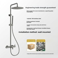 Ensemble de douche complet en acier inoxydable 304 chromé, moderne et minimaliste, à montage mural, avec robinet mélangeur chaud-froid et jet de pluie pressurisé