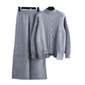 SCONTO 50% Nuovo Completo Invernale e Autunnale da Donna a Maglia Taglia Unica, Maglione Largo a Collo Alto e Pantaloni a <span class=keywords><strong>Gamba</strong></span> <span class=keywords><strong>Larga</strong></span>, Set di Due Pezzi - Product Image 1