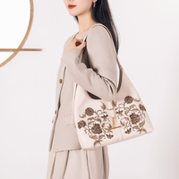 Sac fourre-tout de luxe brodé de fleurs pour femme, sac à bandoulière vintage à poignée unique en métal, sac à main tendance