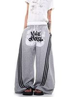 Pantalon décontracté noir en toile de coton pour homme, coupe oversize, style hip-hop, jambe large droite, détails streetwear, vente en gros pour designers
