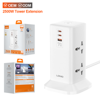 LDNIO SCW4383-1 2USB-C+USB-A Steckdosenleiste 2500W Turm-Verlängerungssteckdose mit 70W USB-Anschlüssen für Handy-Ladegeräte EU US UK Stecker