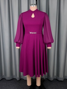 Vestidos de Noche Formales de Talla Grande para Mujer, Casuales, con Cuello Alto, Manga Farol de Gasa, con Cinturón de Pedrería - Product Image 4
