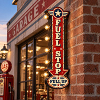 Enseigne LED de station-service Fuel Stop, enseigne métallique LED, décoration murale rétro pompe à essence pour garage, bar, boutique, maison