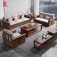 Ensemble de canapé modulaire en bois de noyer avec rangement et housses amovibles lavables pour petit appartement ou salon