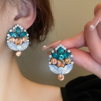 Boucles d'oreilles pendantes géométriques vintage pour femmes, fleurs colorées en strass et cristal, bijoux fantaisie géométriques