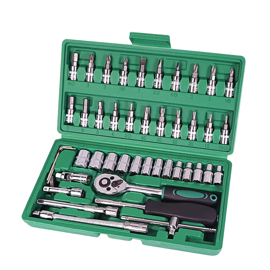 46pcs 1/4-inch Socket Set Car Tool Ratchet Torque Wrench Combo Repair Tools Kit