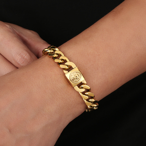 Superbe Bijou Cadeau Tête de <span class=keywords><strong>Lion</strong></span> Plaquée Or 18 Carats Acier Inoxydable Maillons Cubains Hip Hop Hommes Femmes Bracelet <span class=keywords><strong>Roi</strong></span> <span class=keywords><strong>Lion</strong></span> Couronne 3D Animal 12mm - Product Image 5