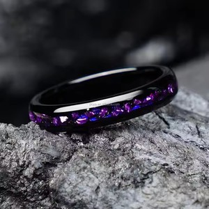 Poya đồ trang sức 4mm tím thạch anh tím màu xanh sỏi Inlay Đen Tungsten Nhẫn hợp thời trang cưới engagement kỷ niệm - Product Image 2