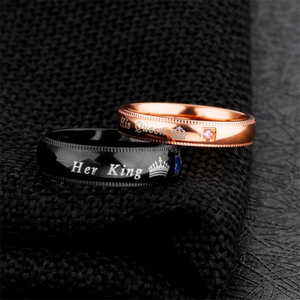 Anelli <span class=keywords><strong>di</strong></span> Lusso in Oro Rosa Nero con Diamanti, Anelli per Coppie all'Ingrosso, Anelli '<span class=keywords><strong>Re</strong></span> e Regina' per Uomo, Anelli Nuziali - Product Image 3