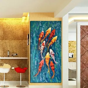 Muurkunst Foto Hd Print Chinese Abstracte Negen Vissen Landschap Olieverfschilderij Op Canvas Poster Voor Woonkamer Modern Decor