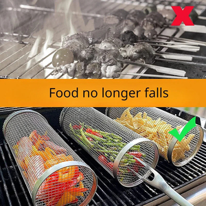 Wholesale New Rolling <b>Grilling</b> BBQ Basket Stainless Steel Leakproof <b>Mesh</b> Barbecue Rack Outdoor Picnic Camping Simple - Product Image 4