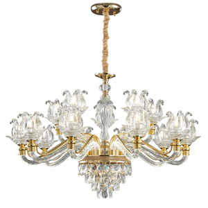 Lámpara de Techo de Cristal para Sala de Estar, Estilo Europeo, Redonda, con Múltiples Cabezales E27 LED, 15-30 - Product Image 3