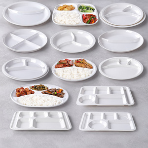 White Divided Serving Trays Plastic <b>Melamine</b> Food <b>Plates</b> For School Factory Canteen Hotel Meals 6 Compartment Design - Product Image 1