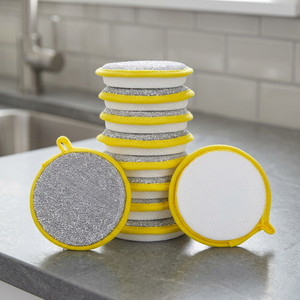 Vente en gros d'éponges rondes de nettoyage pour la vaisselle de cuisine, super absorbantes, écologiques, double face, 12 cm - Product Image 2