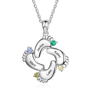 DY Nome Personalizado Jóias Família personalizado com Simulado Birthstone Pés Do Bebê Colar Pingente para Mãe Presente - Product Image 4