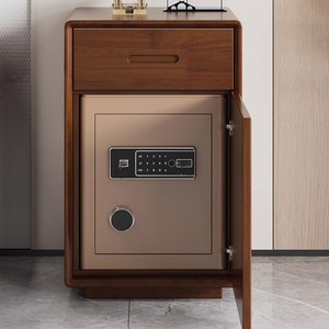 Solid Wood Nightstand With Safe <b>Drawer</b> Multifunctional Bedroom Storage Cabinet <b>Walnut</b> Color BX01 - Product Image 4