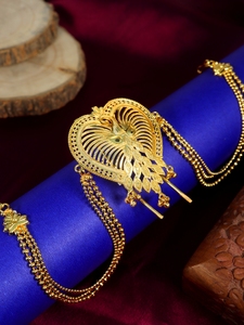Pin de Pelo Chapado en Oro de Moda para Mujer, Accesorio Tradicional para Moño con Cadenas de Cuentas, Ideal para Novias y Eventos Festivos - Product Image 5