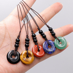 2026 Fashion 20mm Ping an Chain Keychain Protect Safety Crystal Keychain Natural Stone Keychains Bag Charm Gifts for Friends