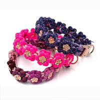 Collier de luxe pour chien, doux, motif floral, personnalisé, en paracorde tressé, avec breloque perlée, pour l'extérieur