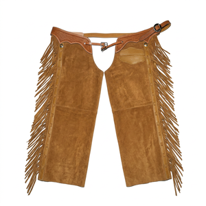 Chaps en cuir véritable pour homme, style western, avec franges et boucle de fermeture, taille haute, coupe décontractée, logo personnalisé pour l'équitation - Product Image 1