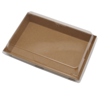 Plateau d'emballage pour sushis en papier kraft écologique, sans colle, étanche, avec couvercle