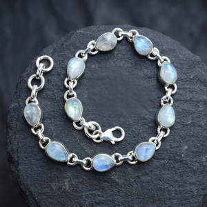 SOUMYA CREATIONS Bracelet Classique en Argent Sterling 925 avec Pierre de Lune Arc-en-ciel Goutte d'Eau et Sertissage Bezel pour Femme – Usage Quotidien - Product Image 2
