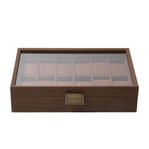 Usine Vente Directe <span class=keywords><strong>Vintage</strong></span> 12 Fentes En Bois De <span class=keywords><strong>Noyer</strong></span> Foncé Montre Organisateur Boîte avec Couvercle En Verre - Product Image 3