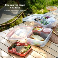 Boîte à lunch portable à grande capacité à 3 compartiments, récipient alimentaire étanche pour le travail en extérieur avec un gobelet à fruits et à salade