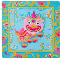 Tapis de Mahjong Américain de Luxe Pliable et Moderne 80x80cm (31.5x31.5 pouces) en Feuilles de Bambou Bleues Antidérapant en Caoutchouc