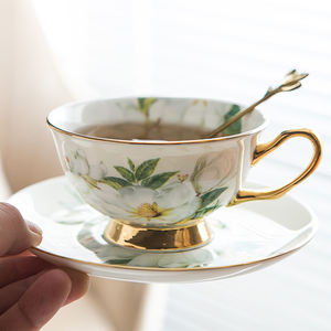 Taza de porcelana blanca espresso capuchino con borde dorado de lujo personalizada, platillo, tazas florales de cerámica turca árabe, juego de tazas de café y té - Product Image 2