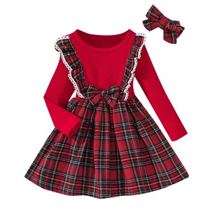 All'ingrosso abbigliamento boutique per bambini eleganti abiti natalizi a-line plaid con volant per ragazze <span class=keywords><strong>vestito</strong></span> a quadri con fiocco - Product Image 4
