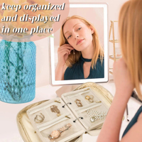 Organisateur de bijoux de voyage portable avec logo personnalisé, étui pour boucles d'oreilles et colliers, classeur de rangement avec pochette en velours à fermeture éclair transparente