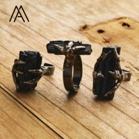 Anneaux de griffe de Tourmaline noire brute Bague ouverte Bijoux en bronze antique Cadeau pour homme