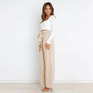 Pantalons habillés pour femmes à la mode Pantalons élégants à jambes larges Pantalons de navettage ceinturés à fermeture éclair pour l'été - Product Image 4