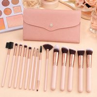 Kit de 16 pinceaux de maquillage professionnels roses pour le visage entier avec pochette de rangement, logo personnalisé, pour fond de teint, blush et fard à paupières