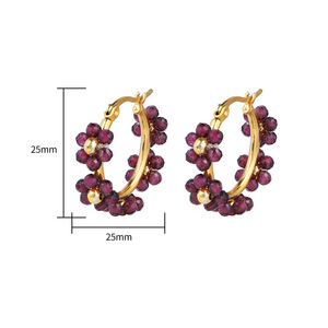 TAYLORFASO 22k Gold Plated <b>Garnet</b> Hoop <b>Earrings</b> Women's Classic Everyday Wear Jewelry - Product Image 2