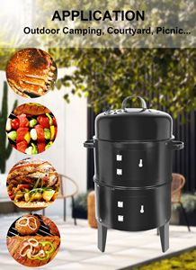 <span class=keywords><strong>Barbecue</strong></span> vertical 3-en-1 sans fumée avec fumoir et torréfacteur à charbon de bois 3 niveaux – Nouveauté 2025 – Offre Spéciale - Product Image 4