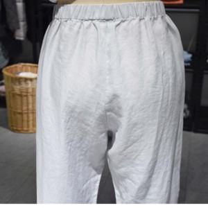 Bộ đồ ngủ nữ bằng vải lanh Pháp cao cấp 100%, quần lanh trắng unisex, lưng thun, chất liệu lanh nguyên chất - Product Image 3