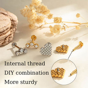 HENGSEN Chirurgenstahl Piercing Gold PVD Ohrstecker Conch Lobe Herz CZ Klappanhänger Innengewinde Helix Piercing Schmuck - Product Image 3